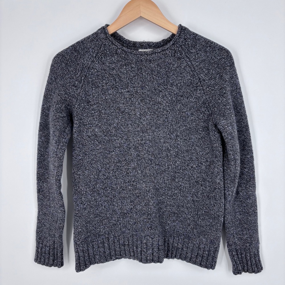 LL Bean Roll Neck Lambswool Sweater Womens XS Gray Marled Raglan Pullover